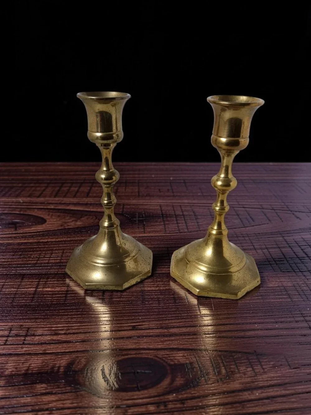Pair Of 2 Vintage Solid Brass Taper Candlestick Holders Made In India